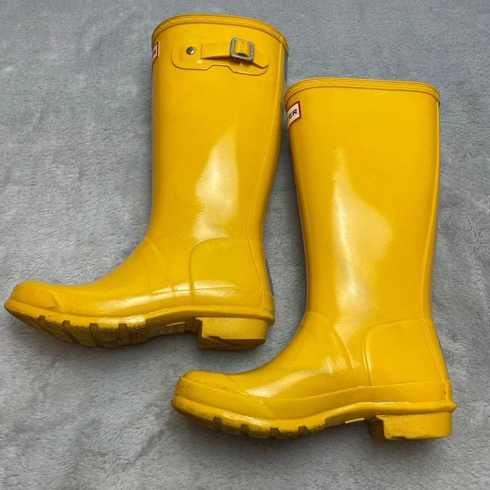 Hunter Kids Gloss Rain Boots Boys 2 Girls 3 Yellow Waterproof Outdoor Wellington